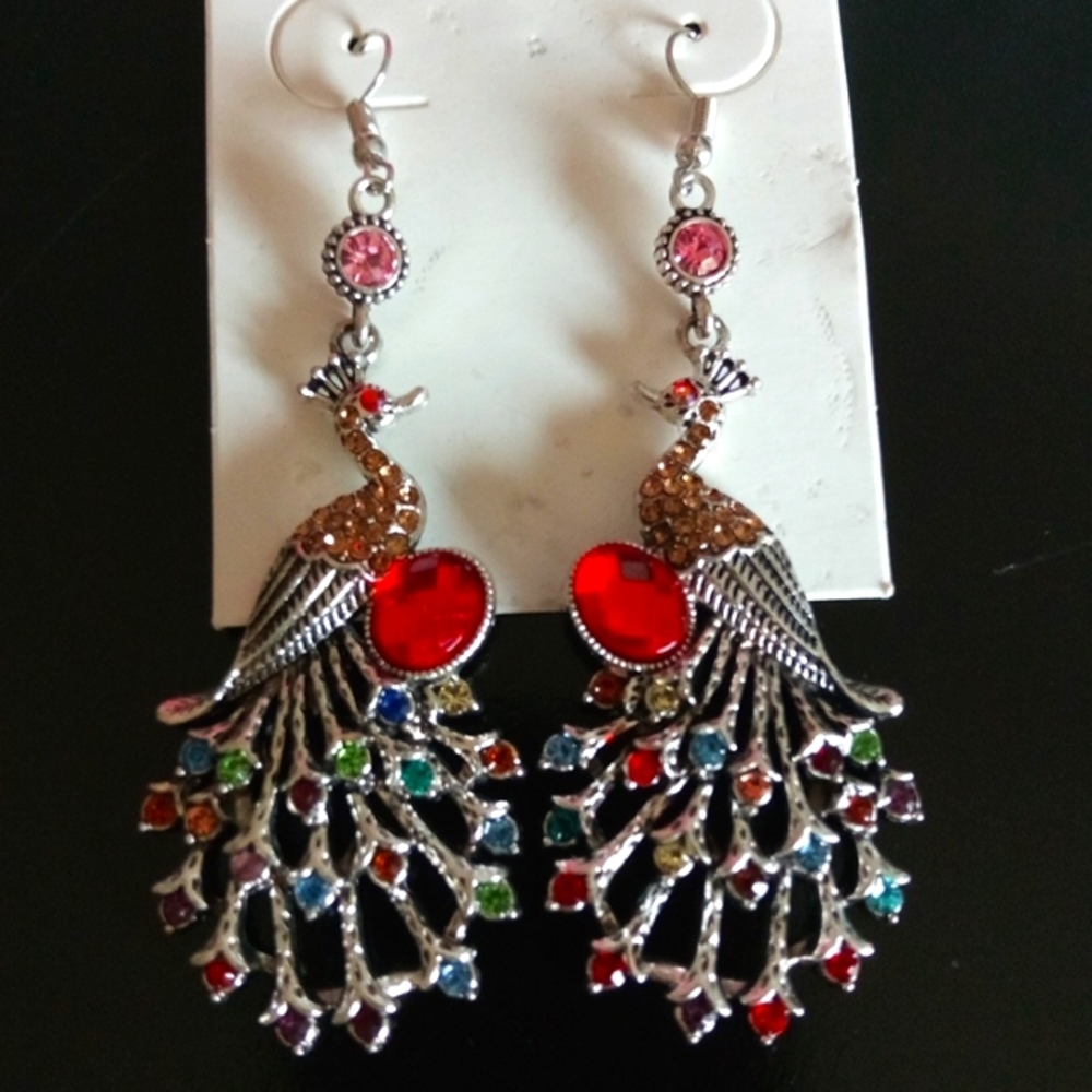 🆕 Multicolored Peacock Earrings